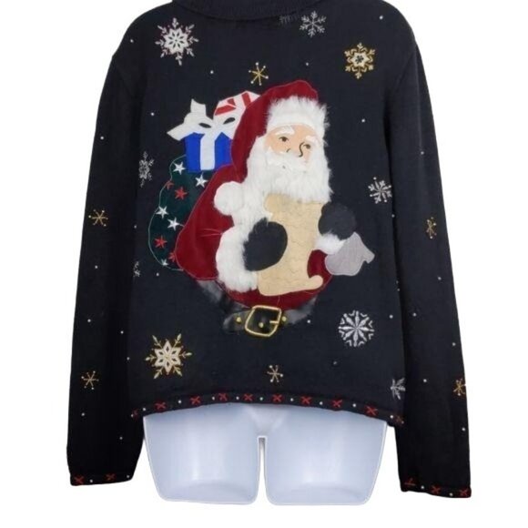 Hampshire Studio Christmas Sweater Cardigan Women's  full zip Santa  Size L - Picture 2 of 16